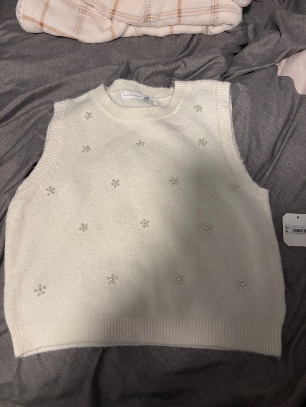 Altar'd State Cream Beaded Sleeveless Sweater Vest